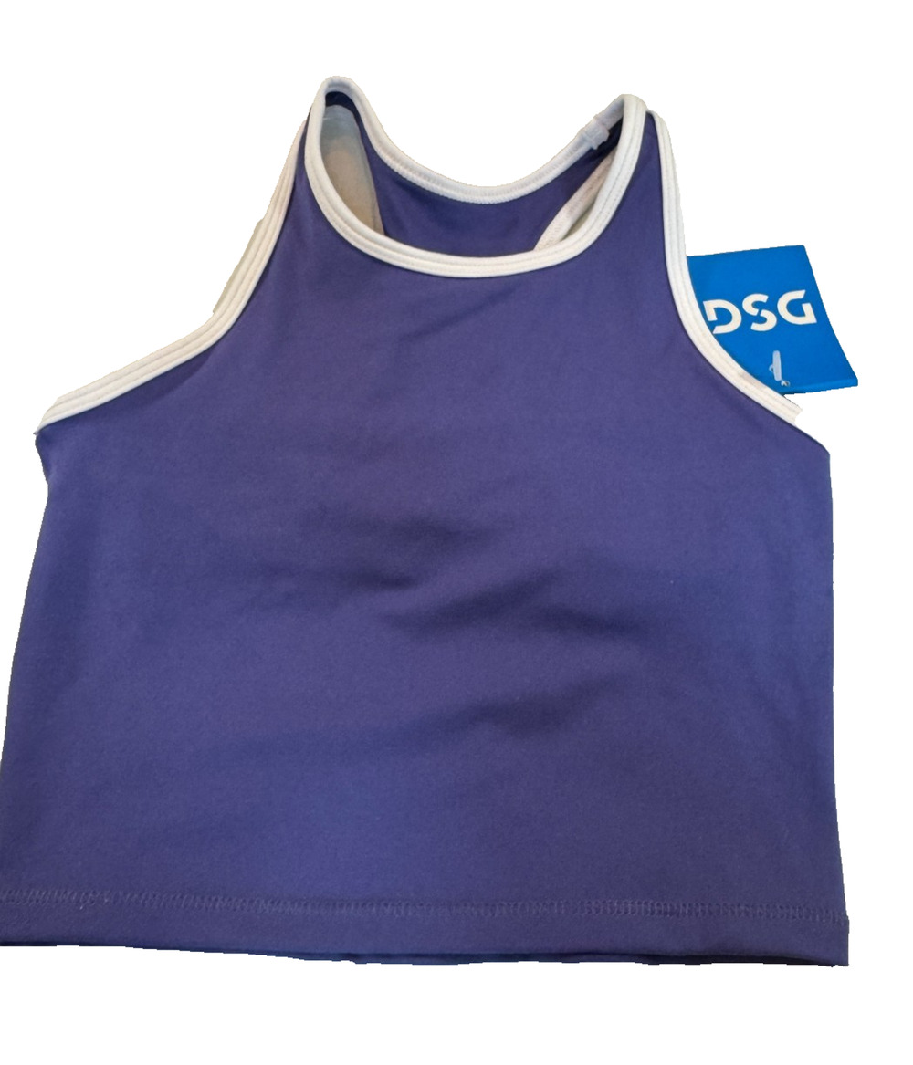 DSG Girls Momentum Shelf Bra Tank Bound Size XS Indigo Blue White Trim NWT